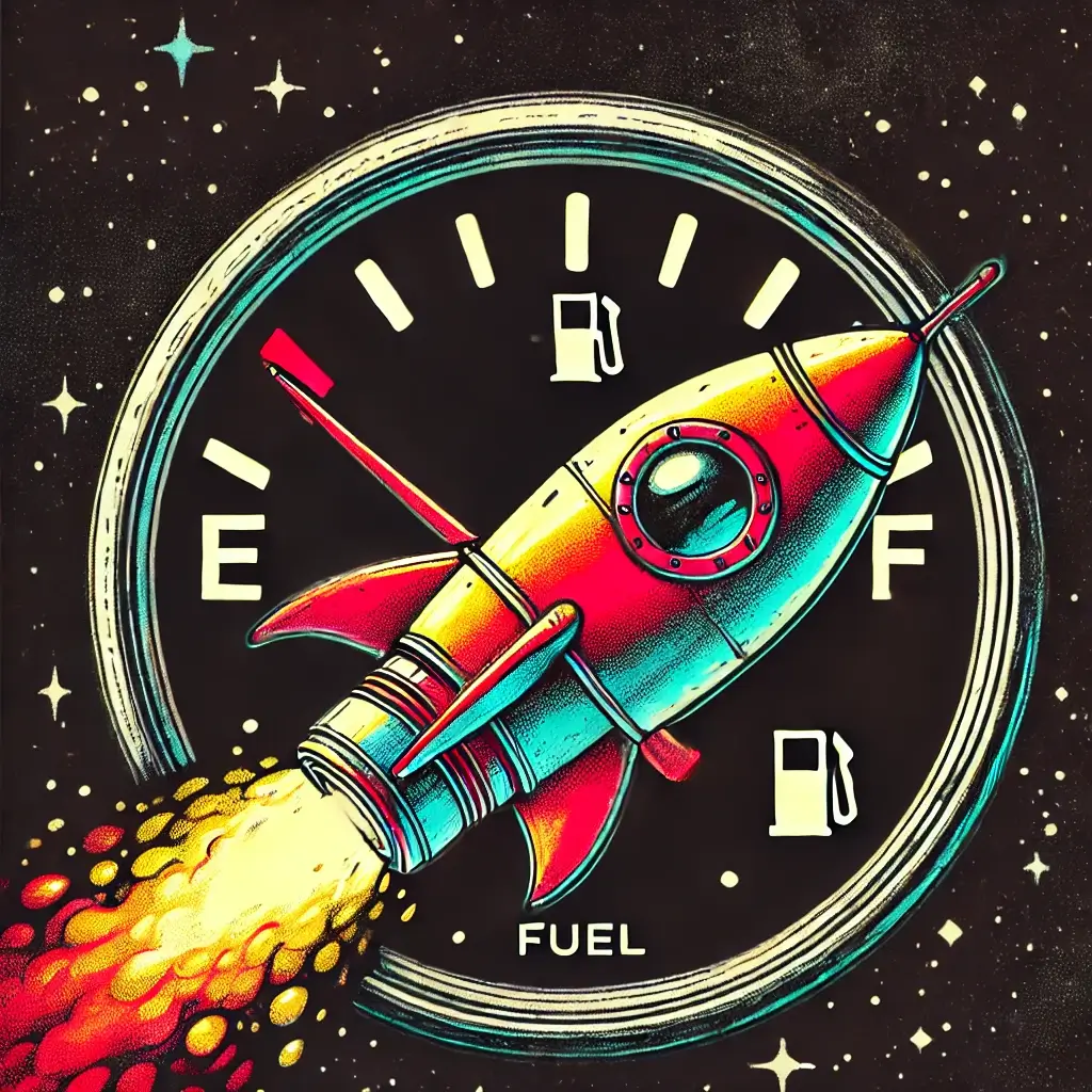 Illustration of a struggling rocket needing fuel