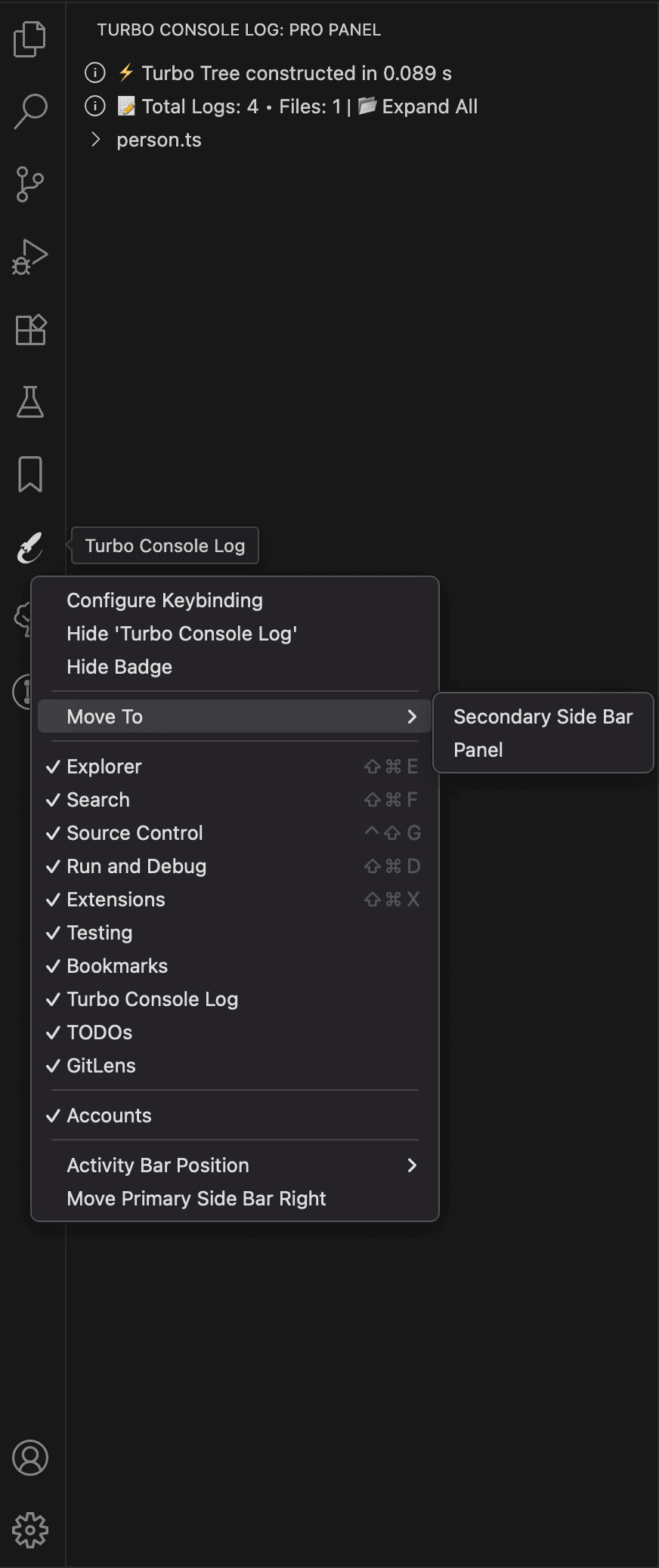 Context menu to move Turbo panel