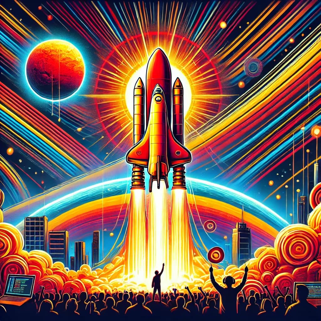 Illustration of Turbo Console Log's rocket reaching Mars